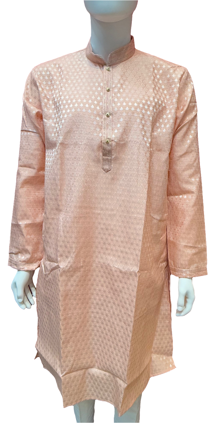 Appealing Peach Color Jacquard Kurta Suit For Men