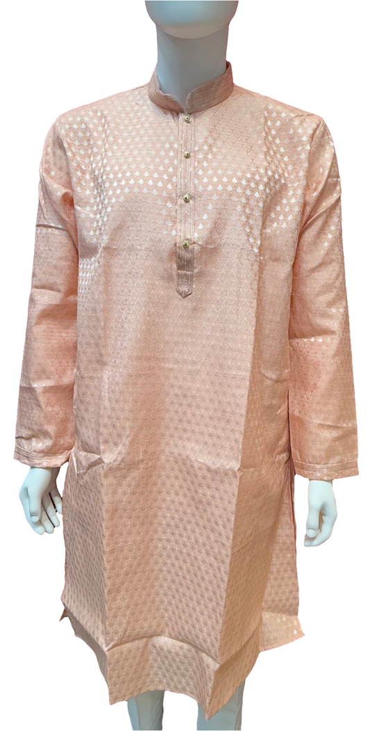 Appealing Peach Color Jacquard Kurta Suit For Men