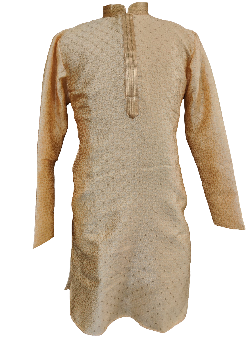 Dazzling Beige Color Silver Zari Brocade With Linning Full Sleeve Embroidery Kurta Pajama Set For Men