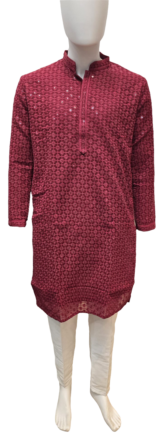 Charming Red Color Kurta With Pajama For Men