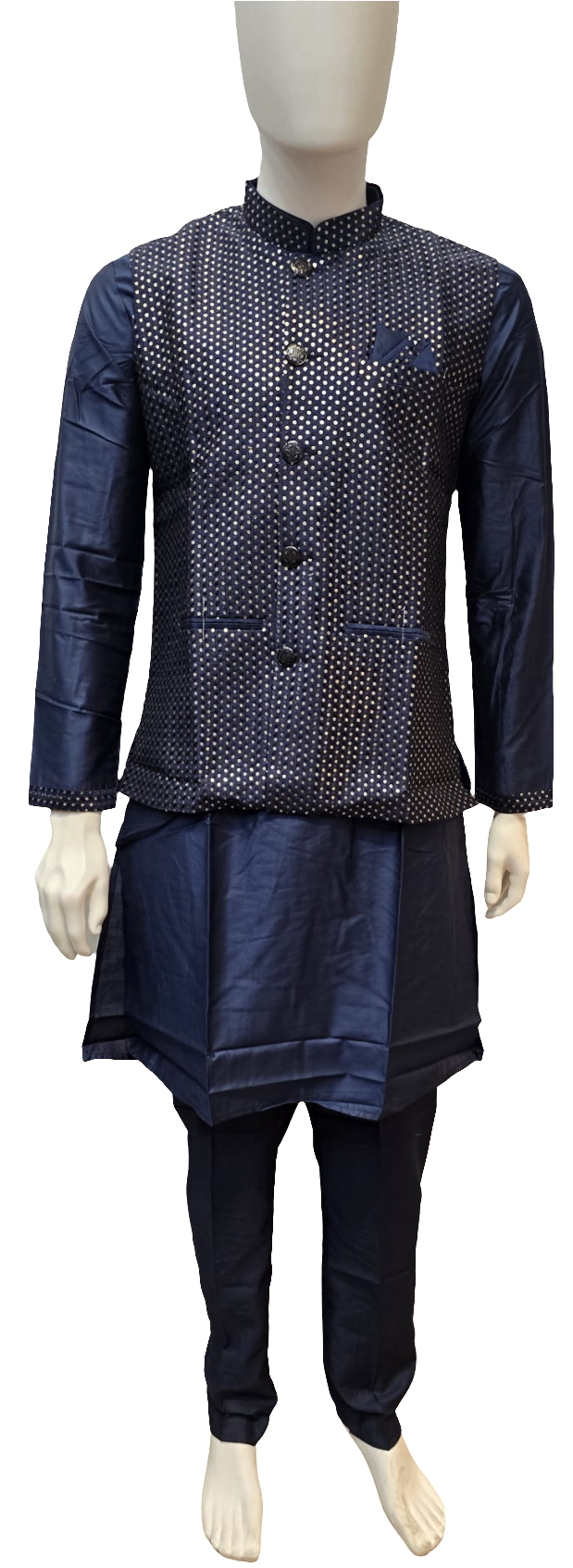 Alluring Navy Blue Color Soft Silk Kurta With Pajama For Men