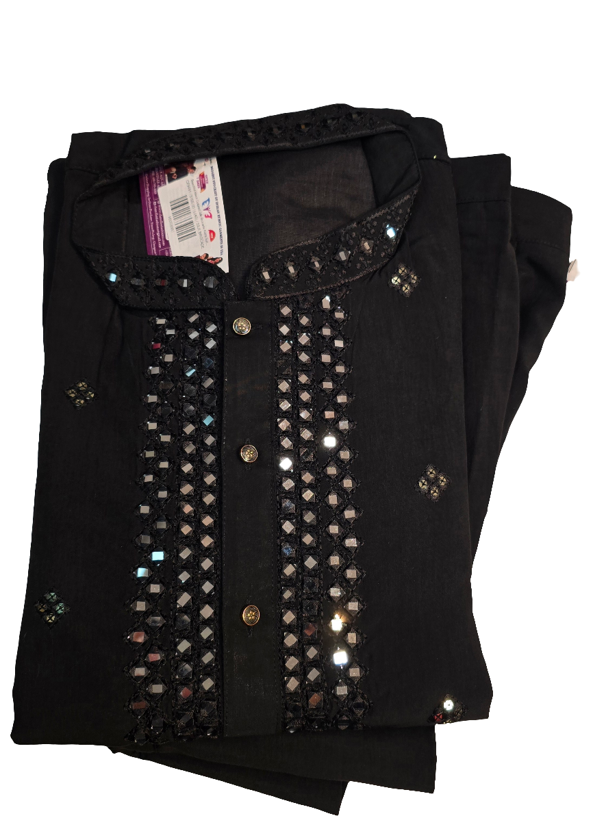 Beautiful Black Colored Silk Brocade Kurta Suits For Men