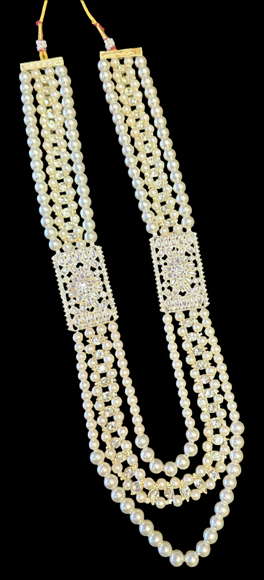 Elegant Cream Color Pearl Beaded Unique Style Mala For Men