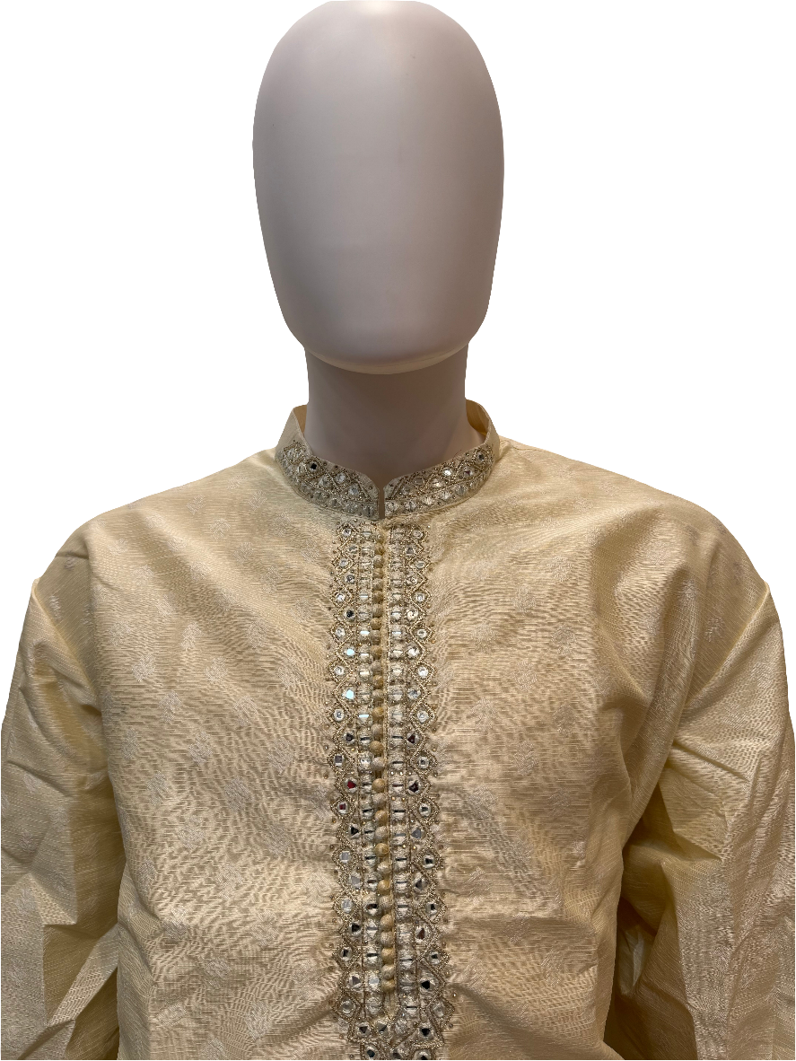 Pretty Brocade Cream Color Zardozi Embroidered handwork Men's Kurta With Pajama