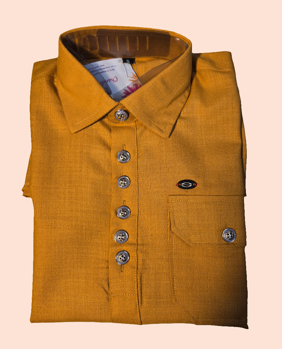 Elegant Mustard Yellow Color Cotton Kurta With Pajama Pant For Kids