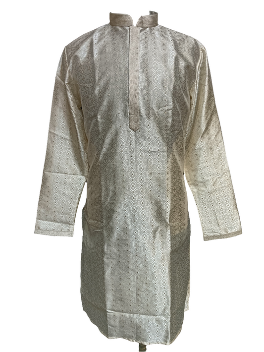 Beautiful Beige Color Banarasi Brocade Men's Kurta Suits With Silver Zari Work
