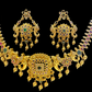 Pretty Pink And Green Color Stone Studded Gold Plated Necklace With Earrings Set