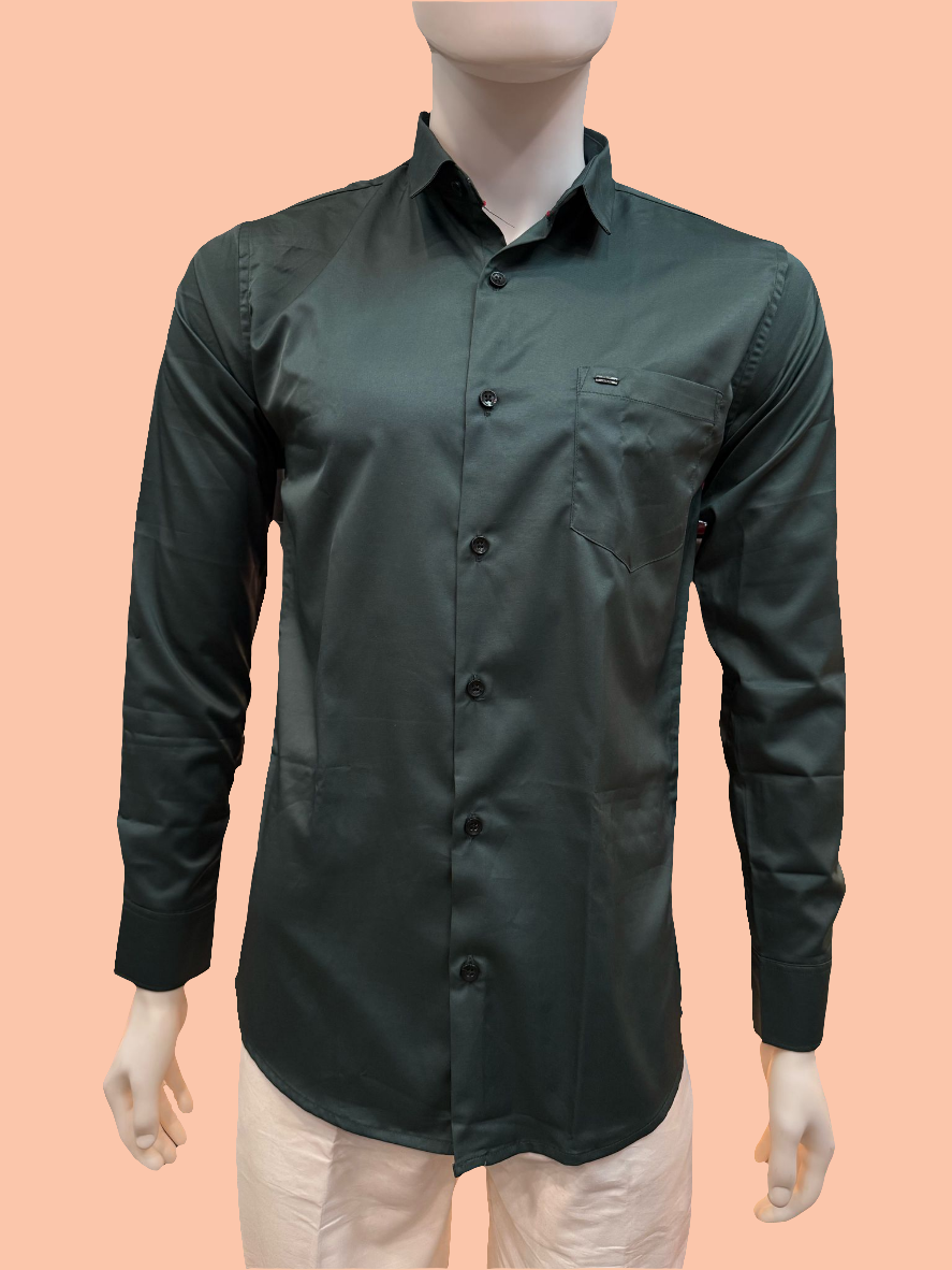 Pleasing Dark Green Color Full Sleeve Shining Silk Shirts For Men