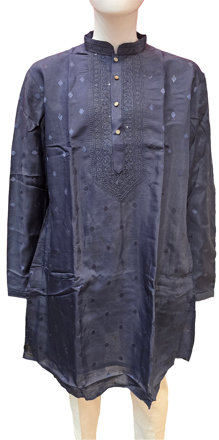 Beautiful Blue Color Silk Full Sleeve Kurta Pajama Set For Men