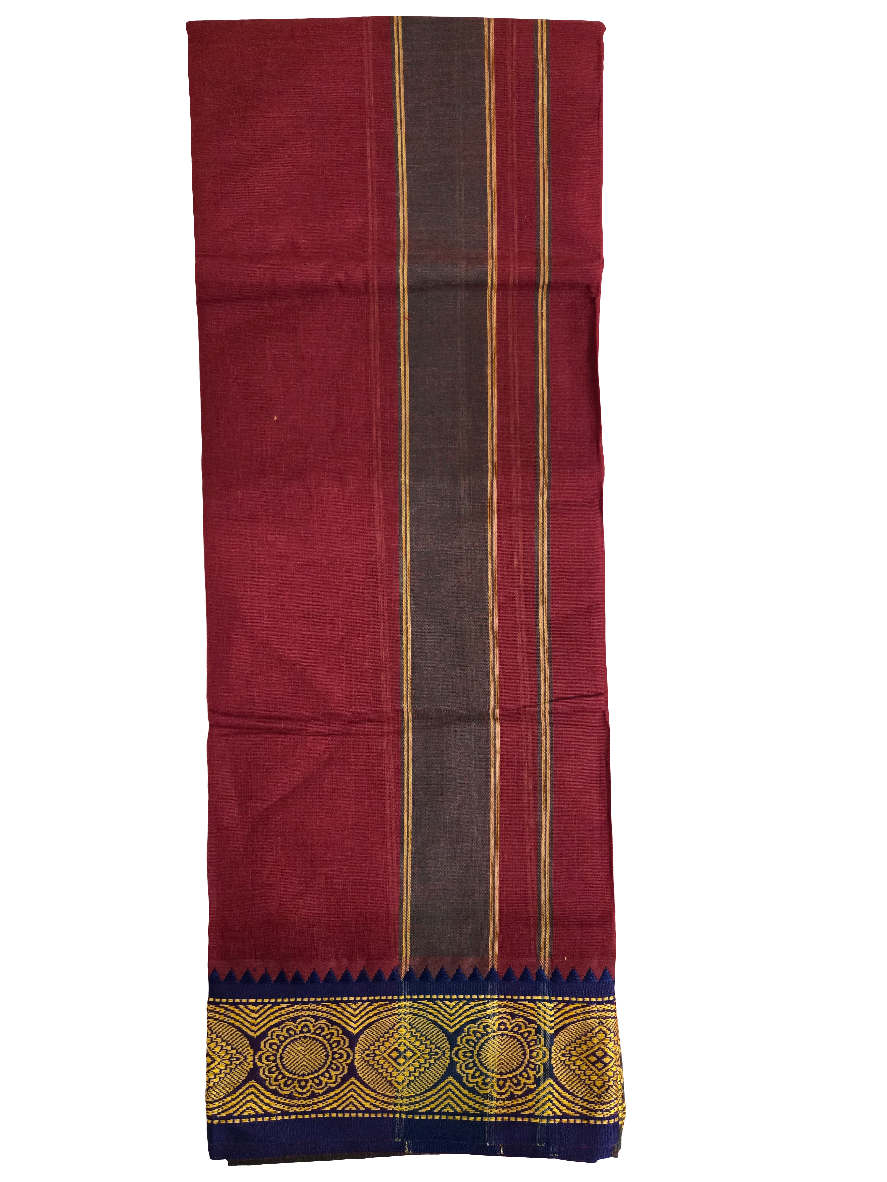 Traditional Maroon Color Cotton Dhoti With Golden Border For Men