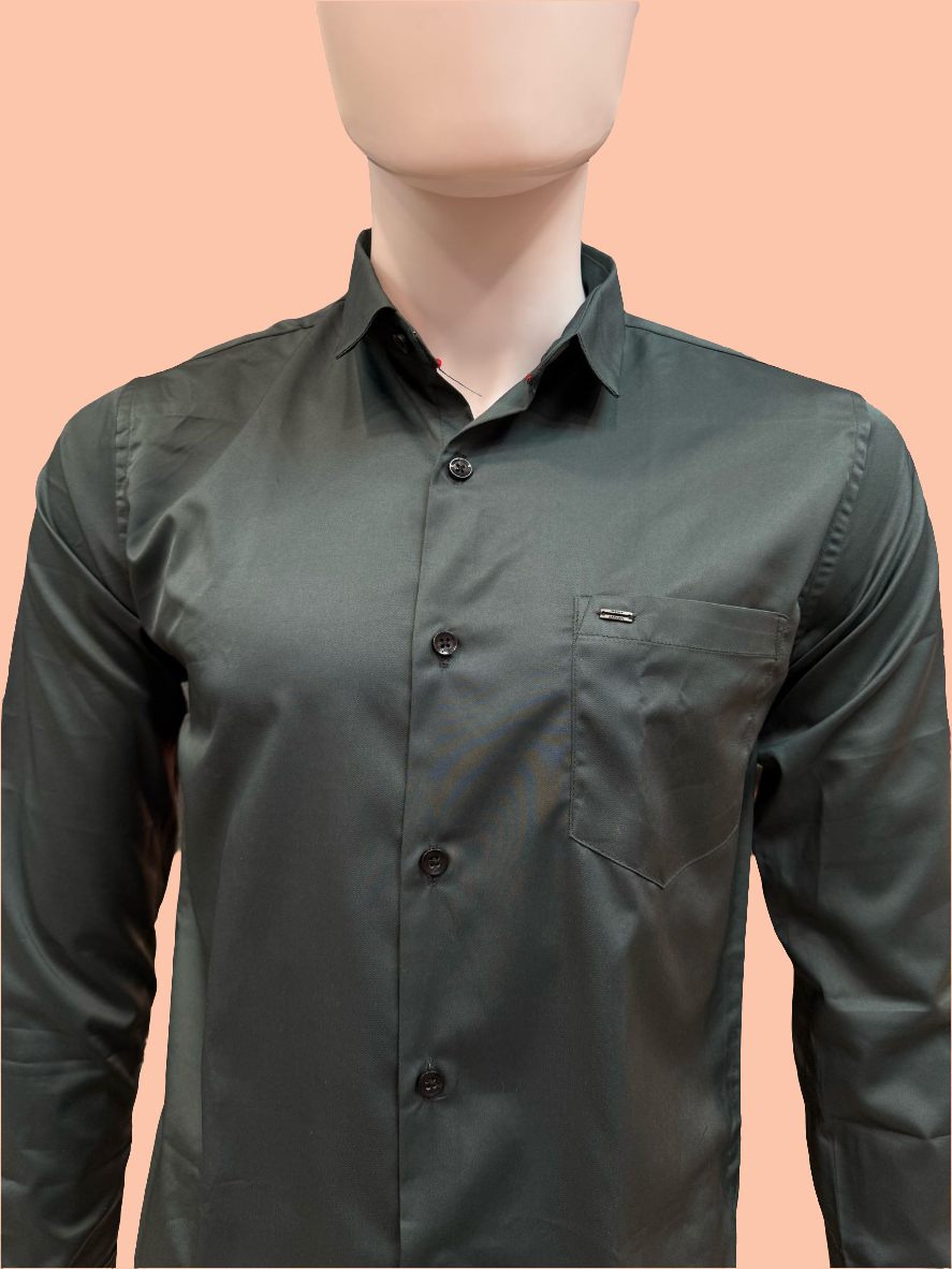 Pleasing Dark Green Color Full Sleeve Shining Silk Shirts For Men