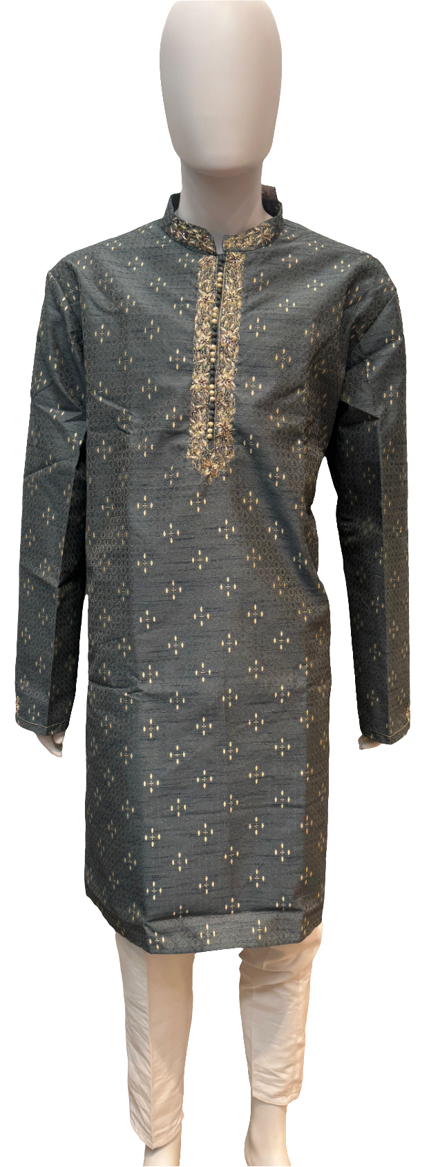 Pretty Gray Color Pure Zardozi handwork Kurta With Pajama For Men