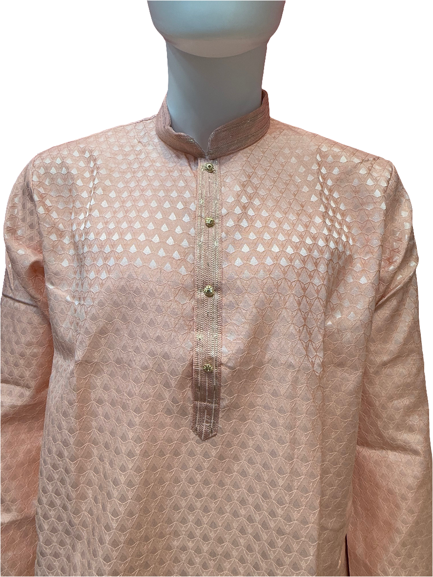 Appealing Peach Color Jacquard Kurta Suit For Men