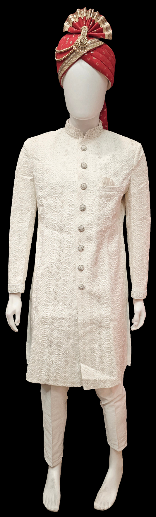 Premium Designer Vivaah Hand Embroidery Silk Sherwani Suit For Men - Ivory