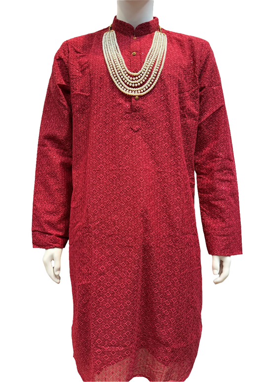 Appealing Maroon Color Jacquard Chikankari Kurta Set For Men