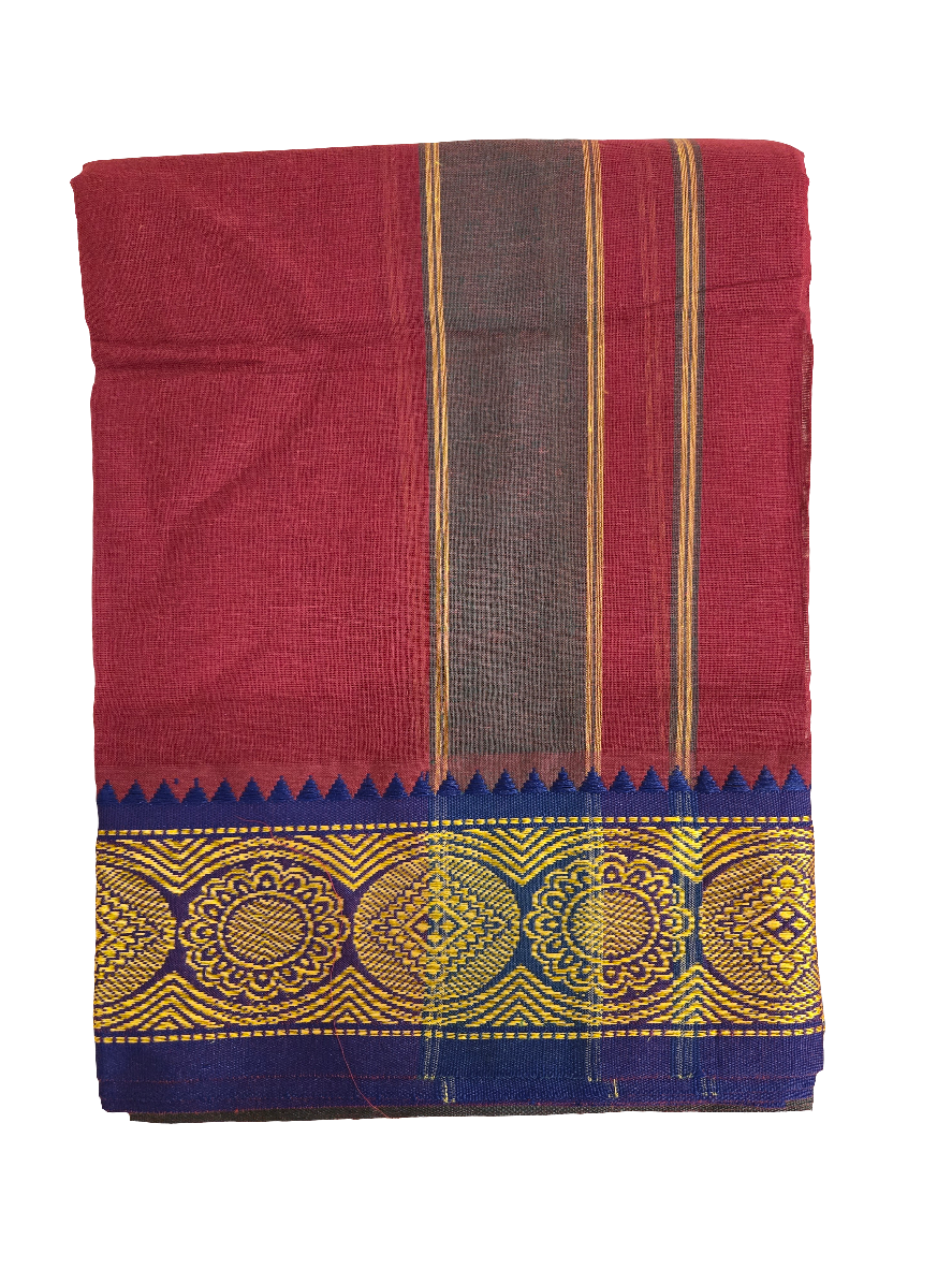 Traditional Maroon Color Cotton Dhoti With Golden Border For Men