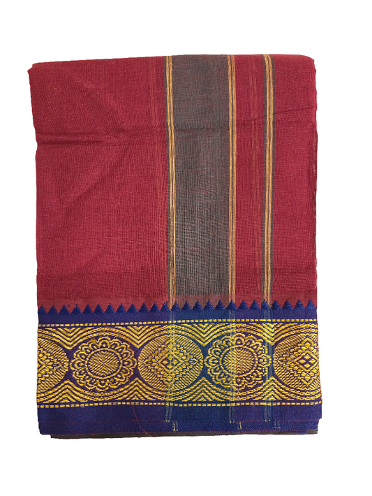 Traditional Maroon Color Cotton Dhoti With Golden Border For Men