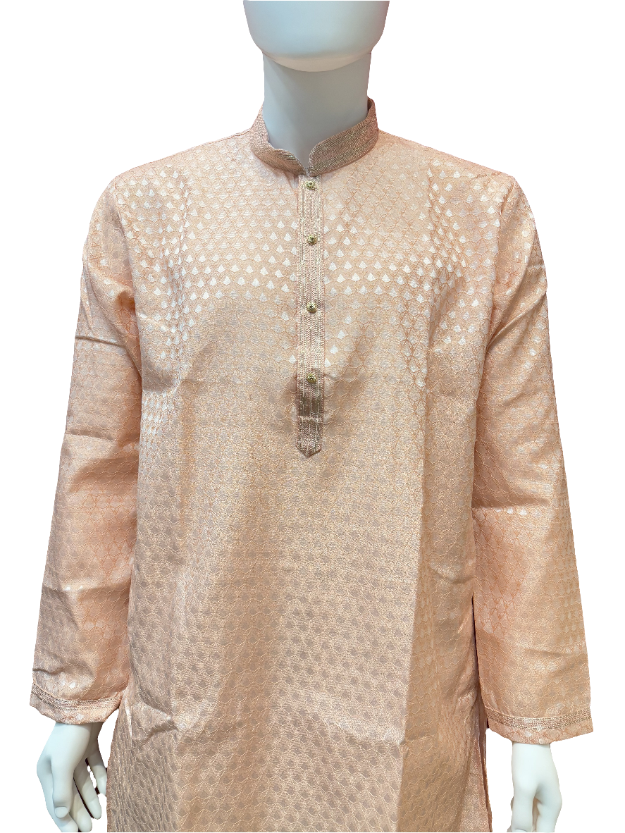 Appealing Peach Color Jacquard Kurta Suit For Men