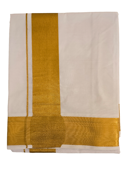 Impressive Premium White Color Dhoti With Gold  Zari Border For Men
