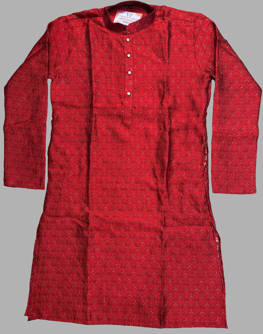 Appealing Red Colored Silk With Printed Work Kurta With Pajama Sets For Men