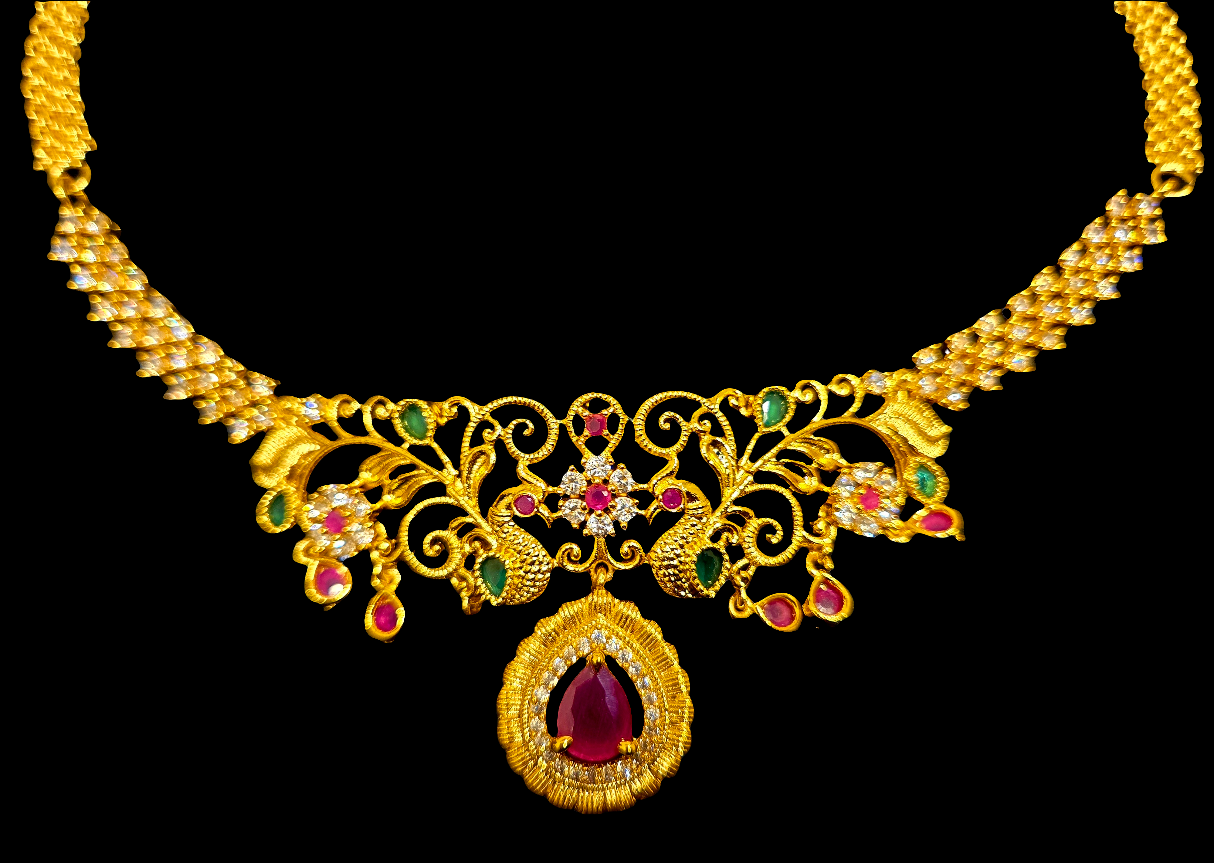 Beautiful Gold Plated Multicolor Choker Set With Earrings Near Me