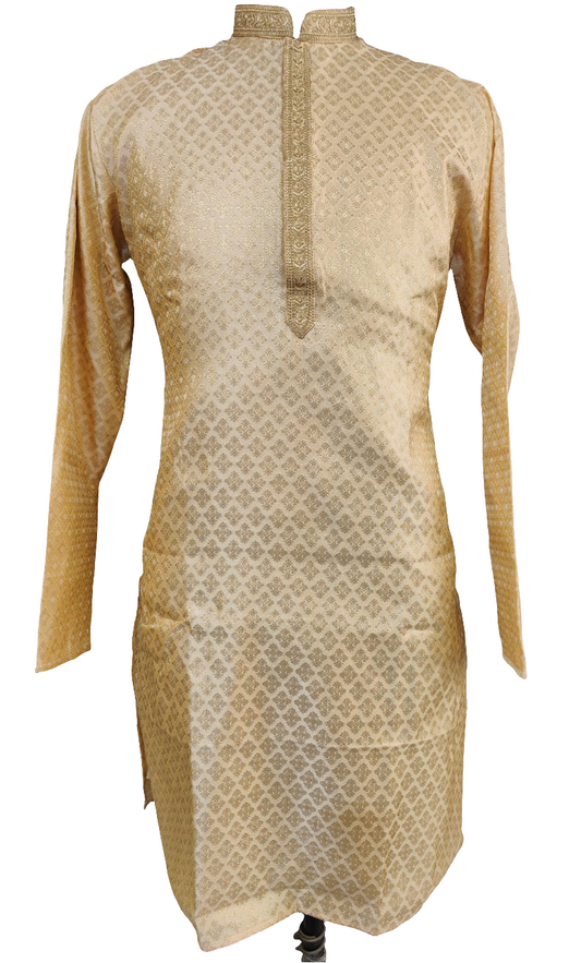 Gorgeous Gold Color Zari Brocade With Linning Embroidery Work Kurta Pajama Pant For Men