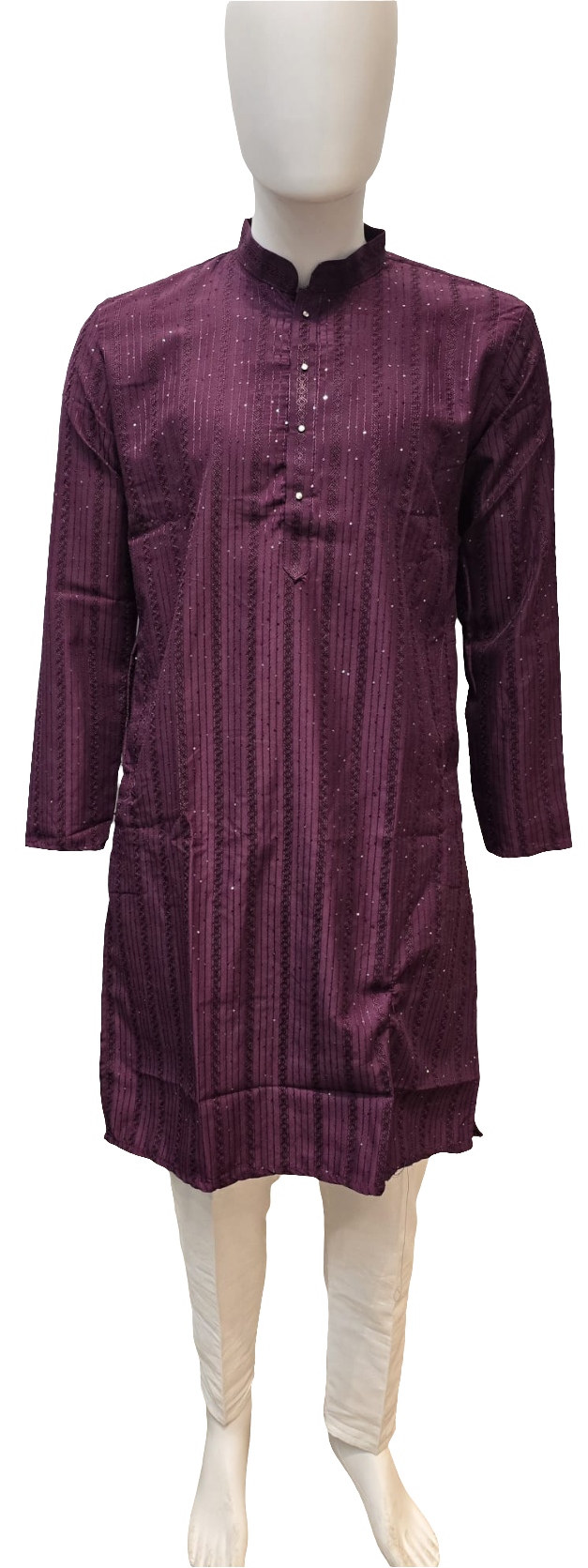 Attractive Purple Color Cotton Embroidered Kurta With Pajama For Men