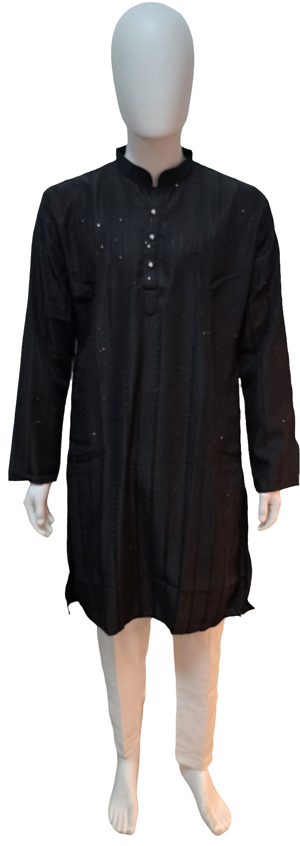 Atttractive Black Color Cotton Embroidered Kurta With Pajama For Men