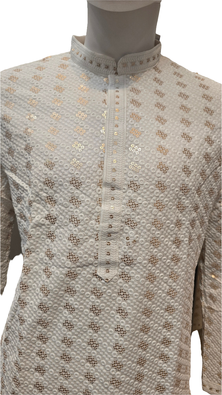 Elegant Off White Color With Sequins And Embroidery Work Kurta Suits For Men