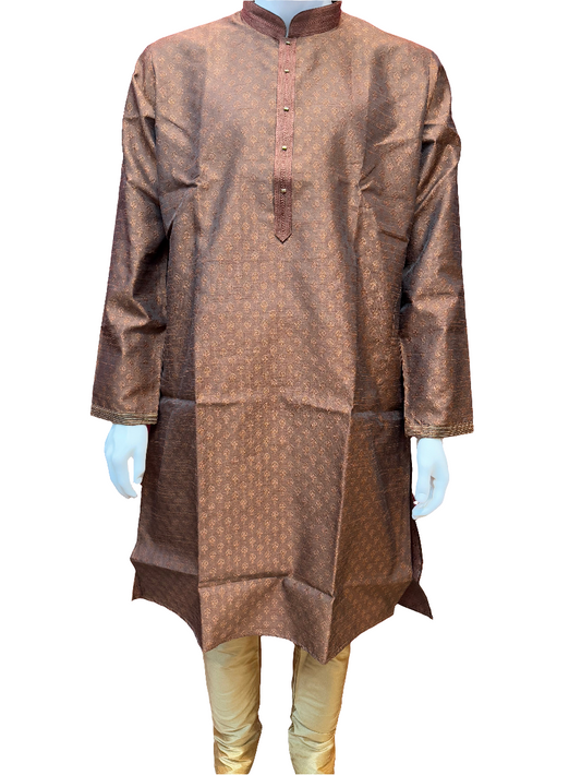 Wonderful Brown Color Jacquard Embroidery Work Men's Kurta