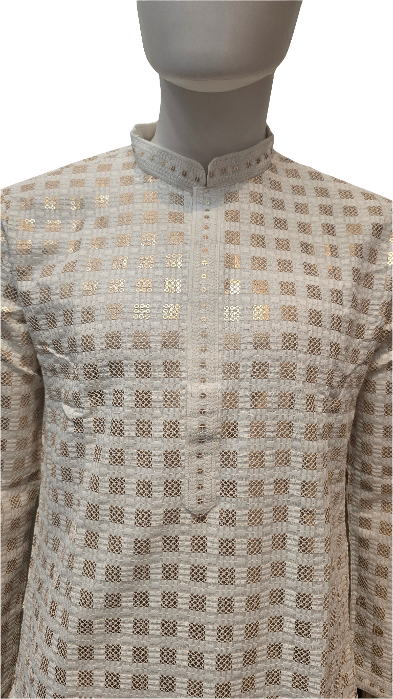 Wonderful Off White Color With Sequins And Embroidery Work Kurta Suits For Men