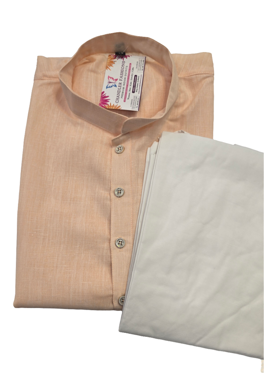 Alluring Light Orange Color Men's Kurta With Pajama Pant