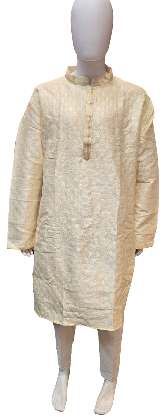 Beautiful Beige Colored Banarasi Brocade Kurta And Pajama Pant For Men