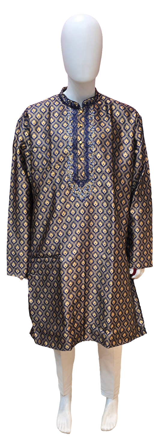 Beautiful Blue Color Jacquard Mens Kurta With Pajama Pant