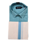Beautiful Sea Blue Color Half Sleeves Cotton Shirt With Matching Border Dhoti Set