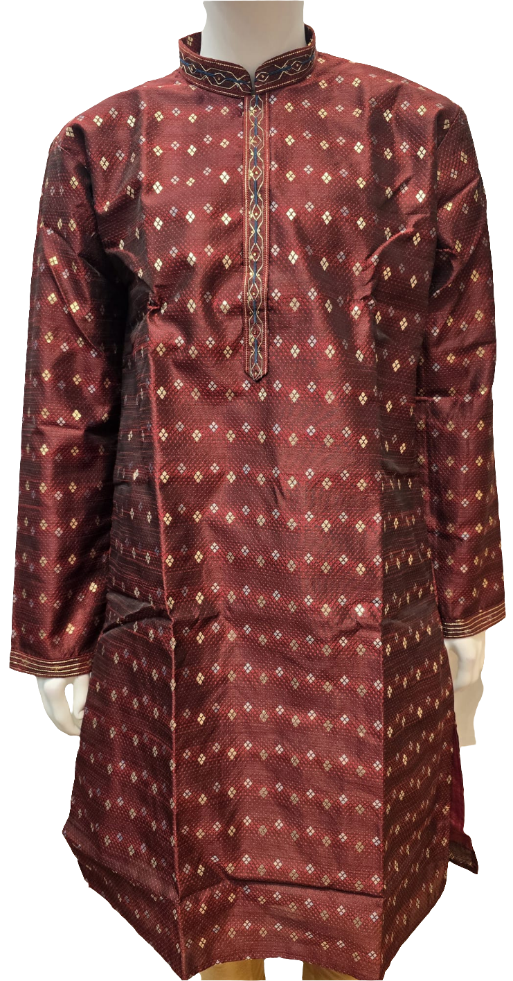 Fantastic Maroon Color Silk Jacquard Kurta With Pajama For Men