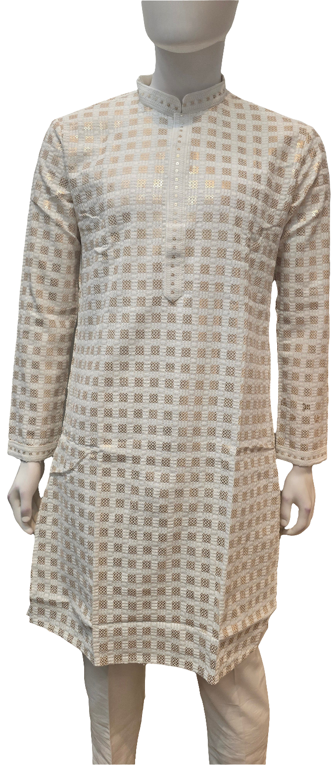 Wonderful Off White Color With Sequins And Embroidery Work Kurta Suits For Men