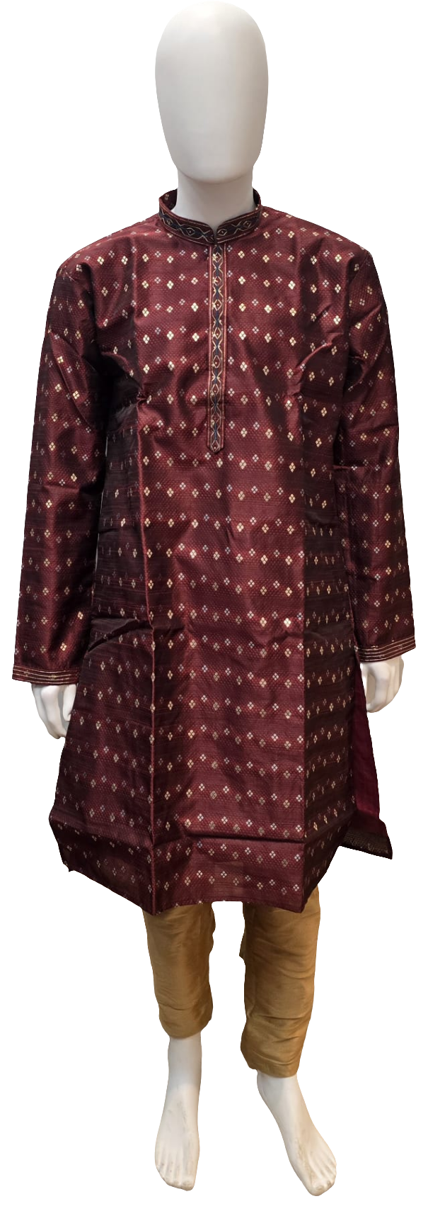 Fantastic Maroon Color Silk Jacquard Kurta With Pajama For Men