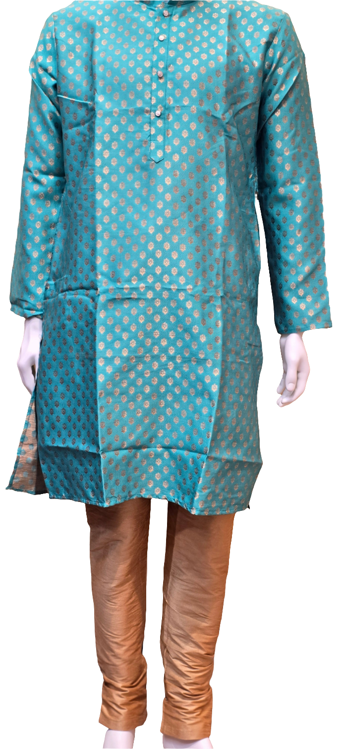 Stunning Green Color Brocade Men's Kurta With Pajama Pant