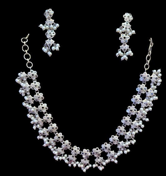 Pretty Pure Oxidized Necklace And Earrings Set For Women