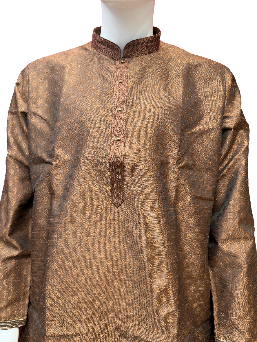 Wonderful Brown Color Jacquard Embroidery Work Men's Kurta