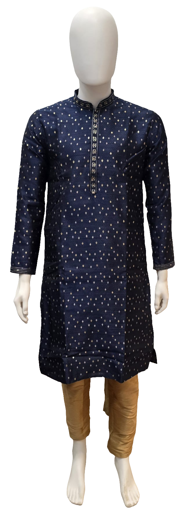 Attractive Dark Blue Color Silk Kurta With Pajama For Men