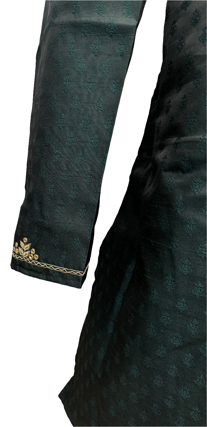 Wonderful Green Color Pure Zardozi Embroidered handwork Kurta With Pajama For Men