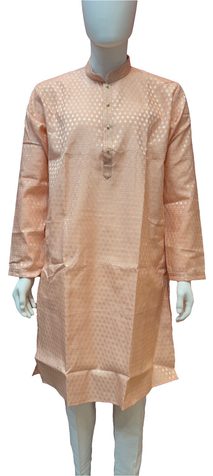 Appealing Peach Color Jacquard Kurta Suit For Men