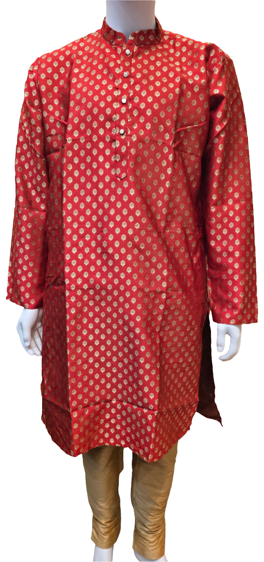 Amazing Red Color Men's Jacquard Banarasi Brocade Kurta Suits