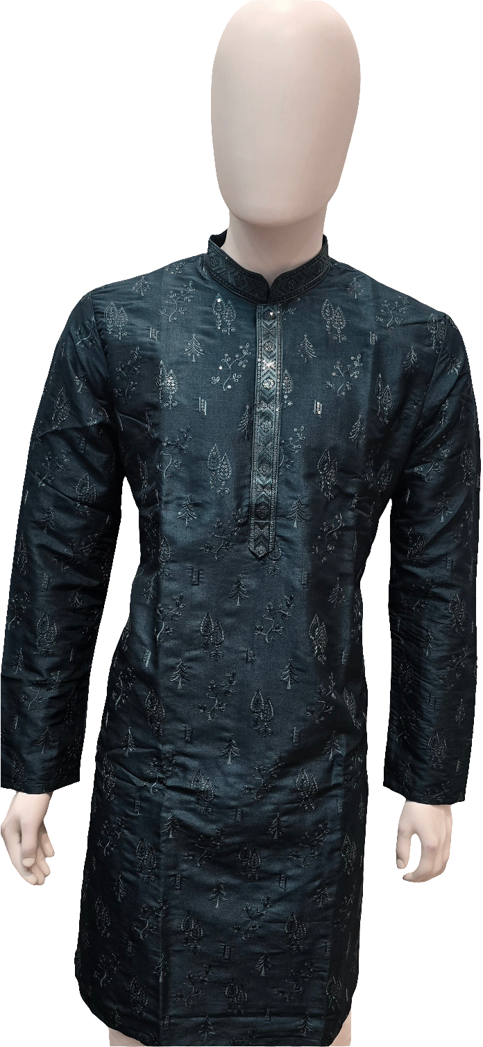 Attractive Teal Blue Color Embroidery Work Kurta With Pajama For Men