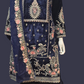 Attractive Dark Blue Velvet With Embroidery Work Salwar Suits With Dupatta For Women