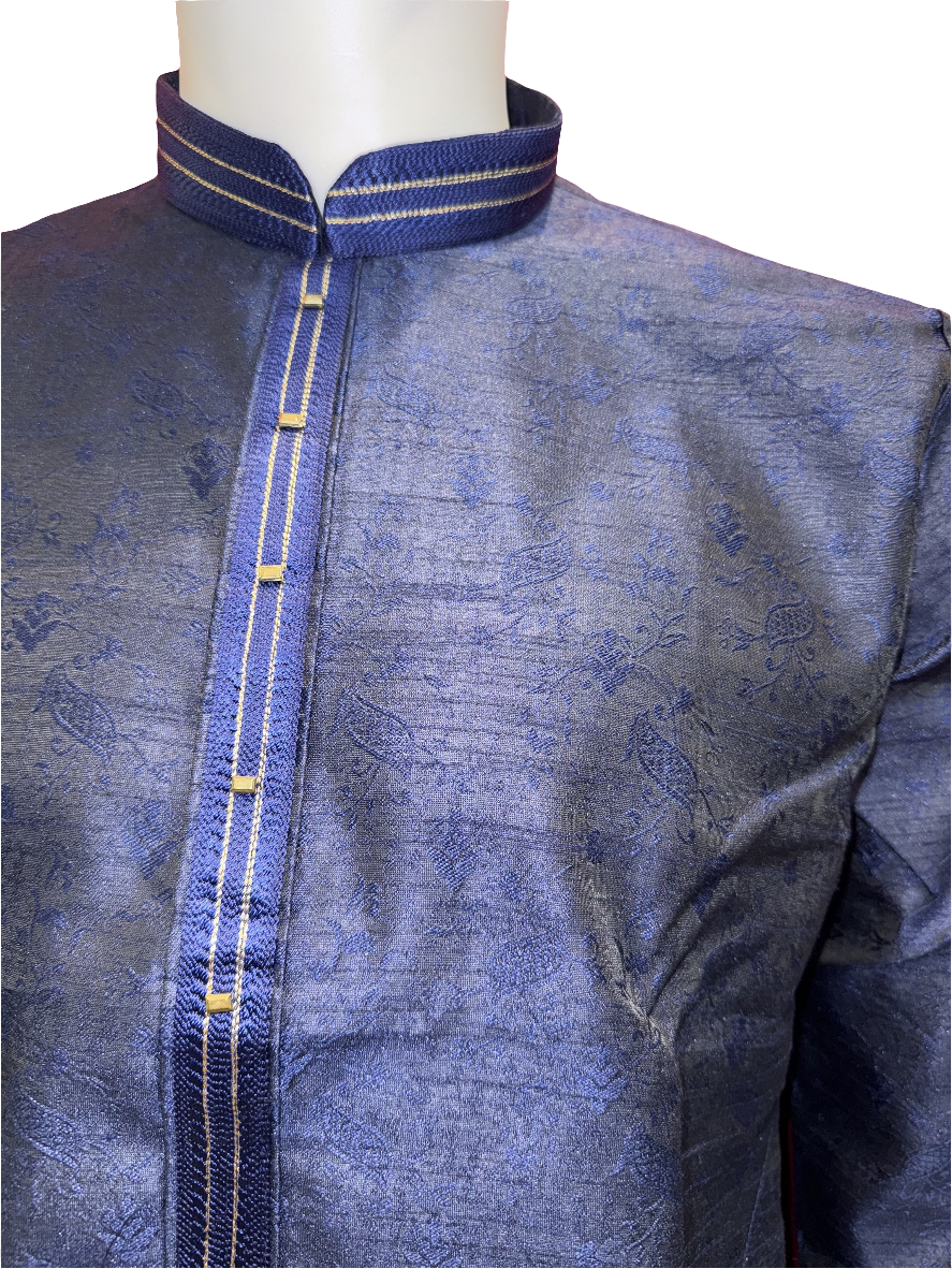 Elegant Dark Blue Color Jacquard Silk Embroidery Work Men's Kurta