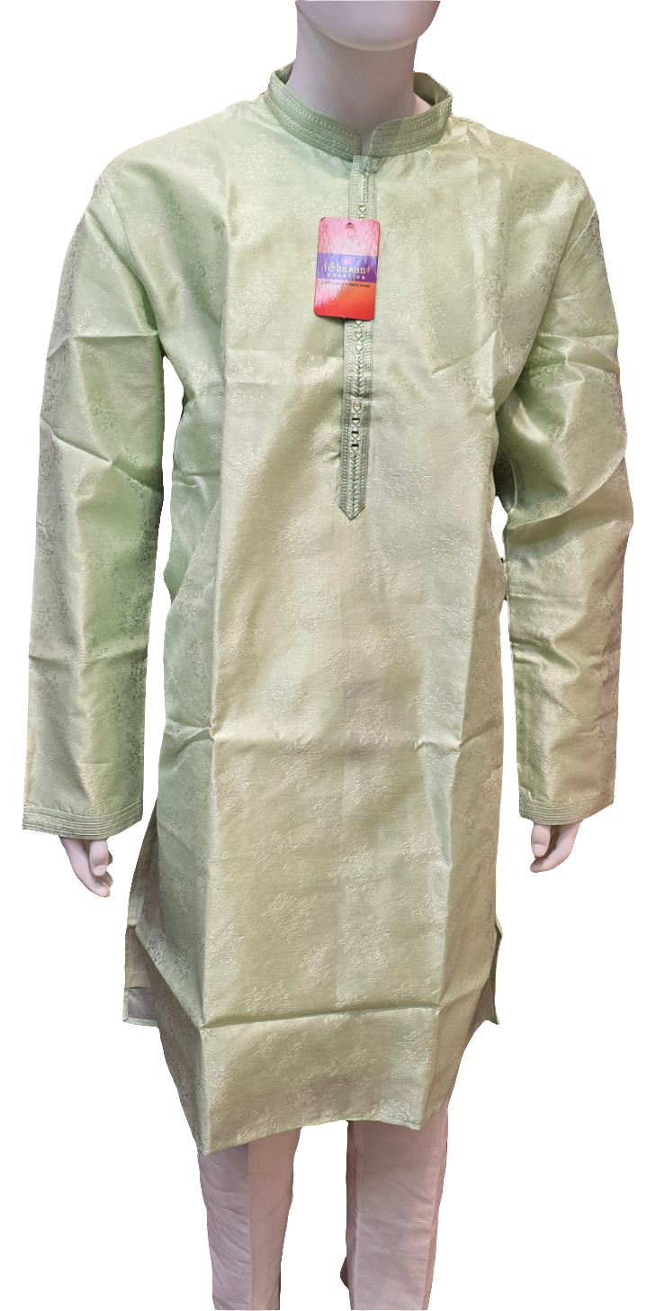 Fabulous Pista Green Color Men's Jacquard Kurta Suits