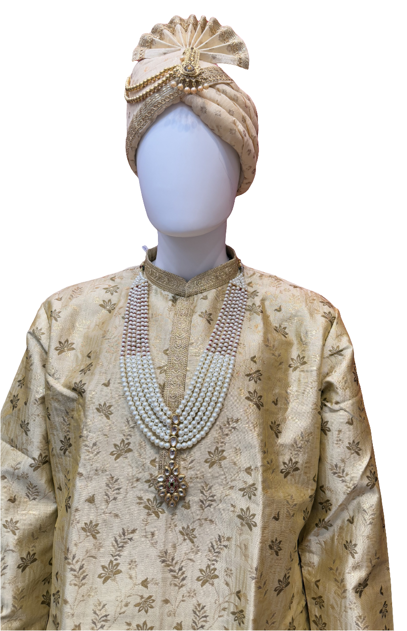 Beautiful Gold Color Zari Brocade With Linning Embroidery Work Kurta Pajama Pant For Men